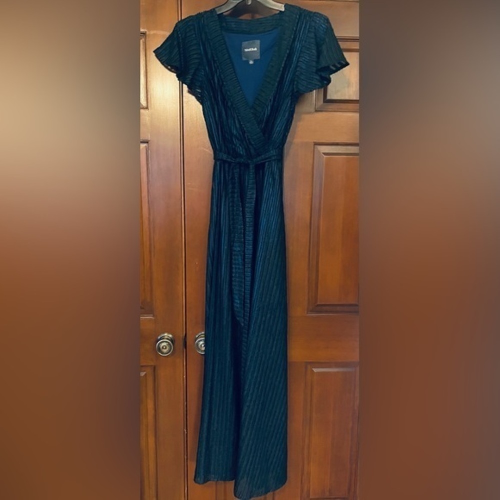 ModCloth flutter short sleeve V neck shimmer maxi dress large